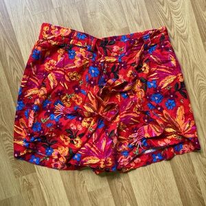 Red Orange Floral Shorts